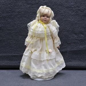 Betsy Butter Cup Ceramic Doll Blonde Hair Lace Dress Bonnet Heirloom Collectible